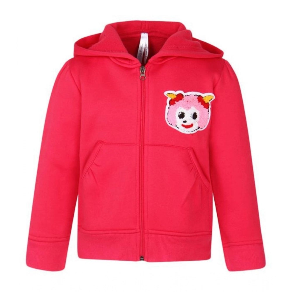 Generic Girl's Fleece Printed Long Sleeves Hoodie Jacket (Magenta)
