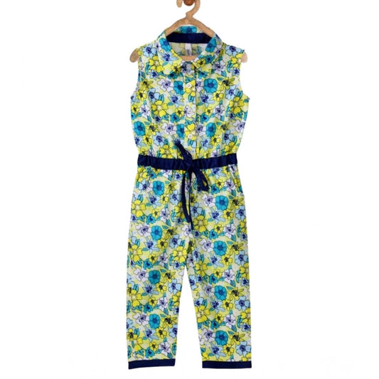 Generic Girl's Cotton Floral Sleeveless Jumpsuit (Yellow)