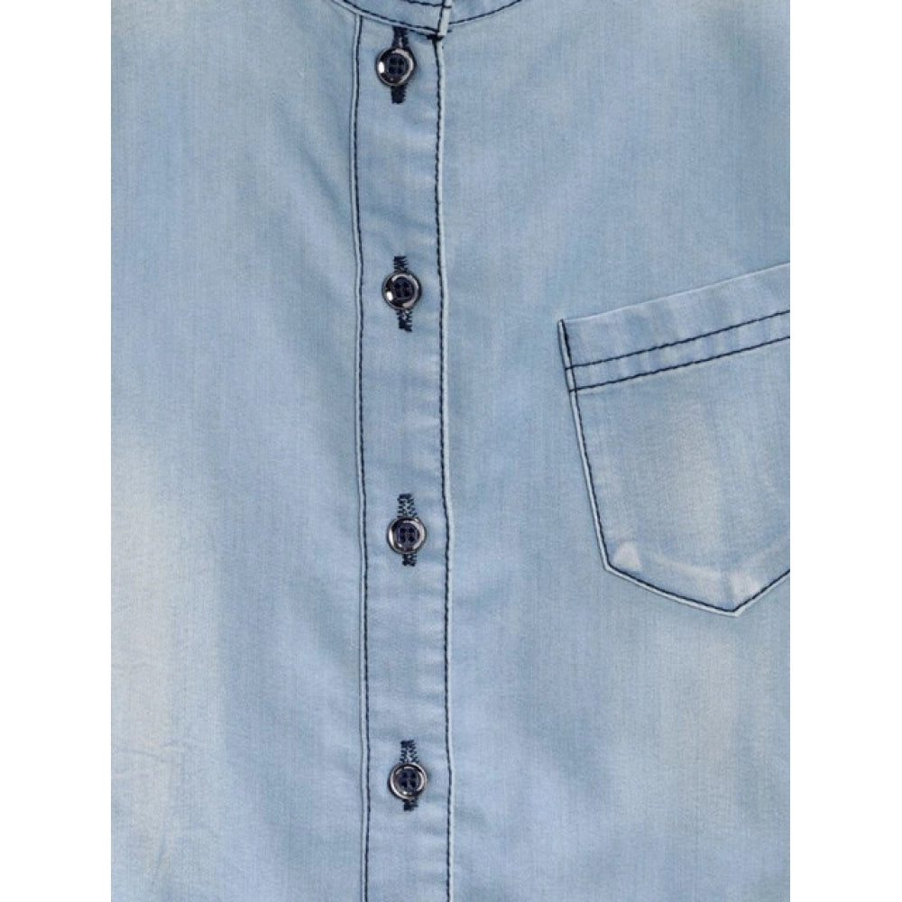 Generic Girl's Denim Embellished Sleeveless Jumpsuit (Blue)