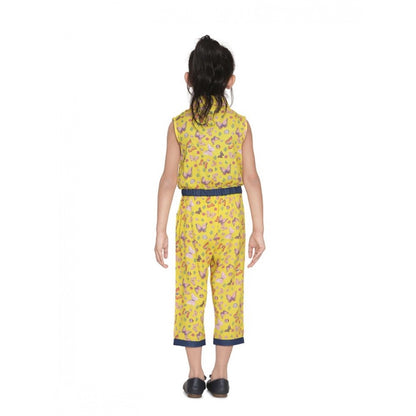 Generic Girl's Cotton Printed Sleeveless Jumpsuit (Yellow)