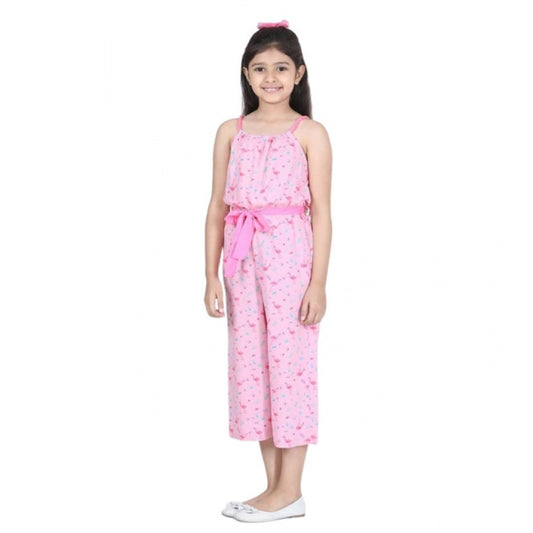 Generic Girl's Rayon Flamingo Print Sleeveless Jumpsuit (Pink)