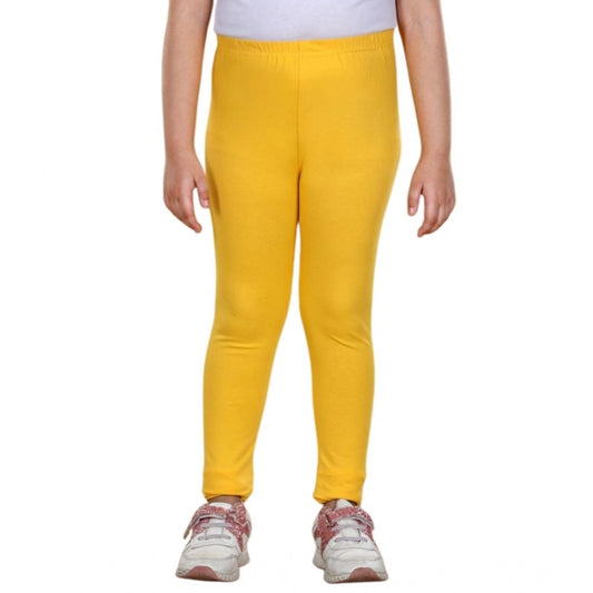 Charming Girl's Cotton Lycra Solid Elasticated Leggings (Yellow)