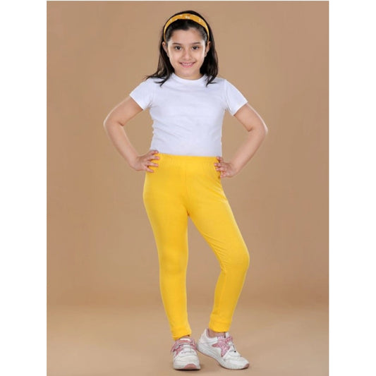 Charming Girl's Cotton Lycra Solid Elasticated Leggings (Yellow)