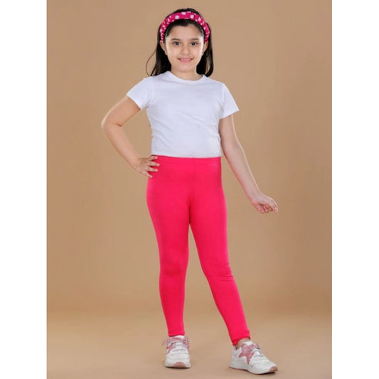 Delicate Girl's Cotton Lycra Solid Elasticated Leggings (Dark Pink)