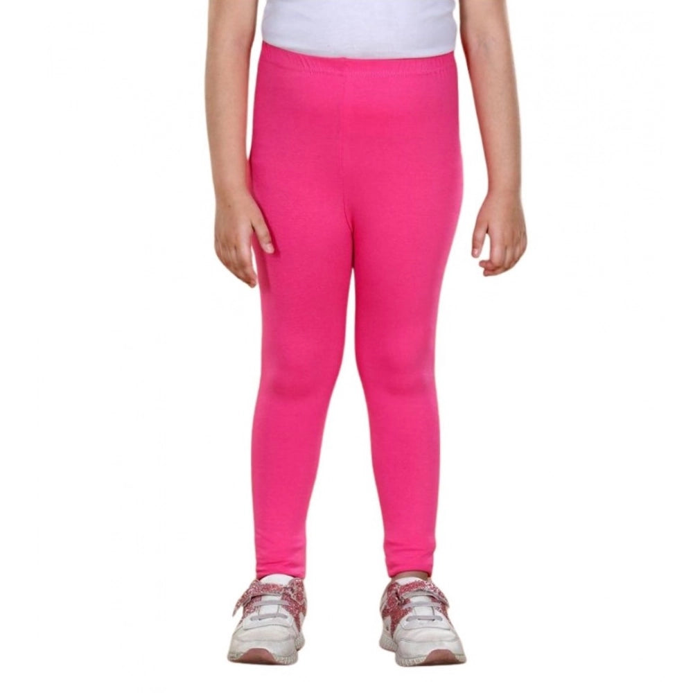 Girl's Cotton Lycra Solid Elasticated Leggings (Pink)