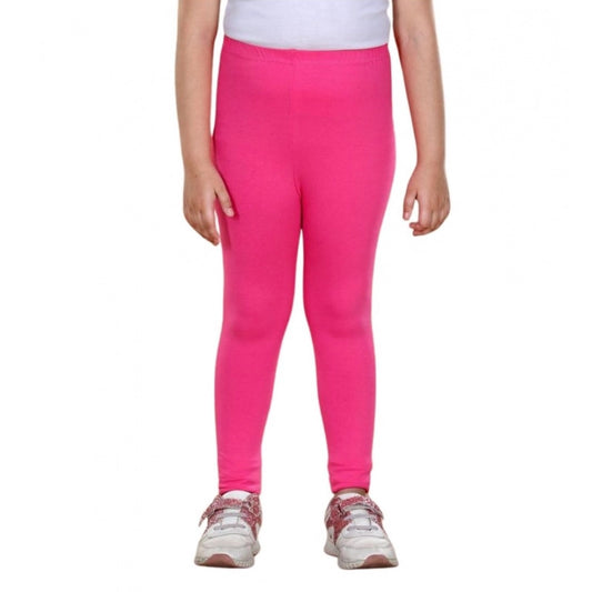 Dainty Girl's Cotton Lycra Solid Elasticated Leggings (Pink)