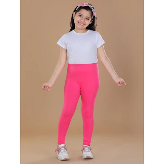 Dainty Girl's Cotton Lycra Solid Elasticated Leggings (Pink)