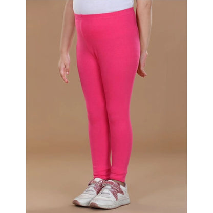 Girl's Cotton Lycra Solid Elasticated Leggings (Pink)