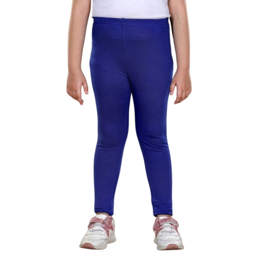 Bubbly Girl's Cotton Lycra Solid Elasticated Leggings (Blue)