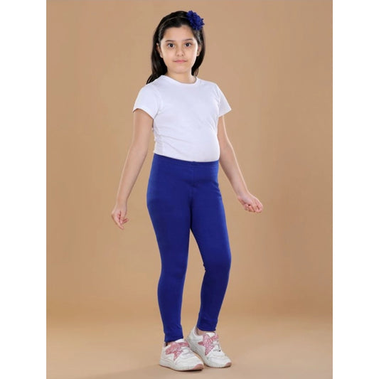 Bubbly Girl's Cotton Lycra Solid Elasticated Leggings (Blue)