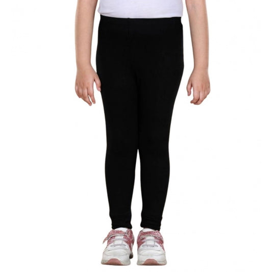 Girl's Cotton Lycra Solid Elasticated Leggings (Black)