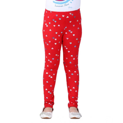Girl's Cotton Lycra Embellished Elasticated Leggings (Red)