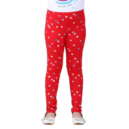 Confident Girl's Cotton Lycra Embellished Elasticated Leggings (Red)