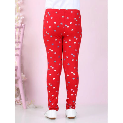 Girl's Cotton Lycra Embellished Elasticated Leggings (Red)
