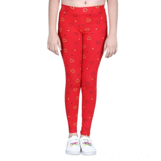 Trendy Girl's Cotton Lycra Printed Elasticated Leggings (Red)