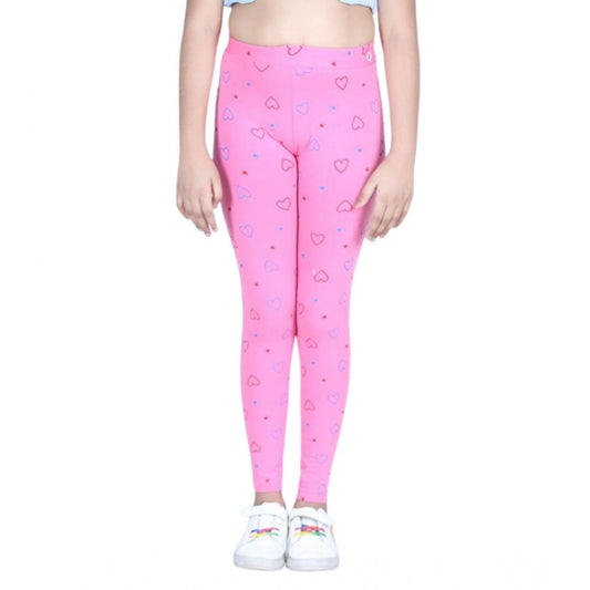 Lovely Girl's Cotton Lycra Printed Elasticated Leggings (Light Pink)