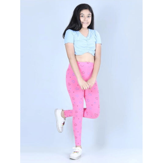 Lovely Girl's Cotton Lycra Printed Elasticated Leggings (Light Pink)