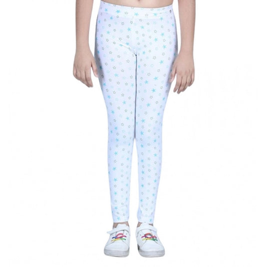 Lovely Girl's Cotton Lycra Printed Elasticated Leggings (White)