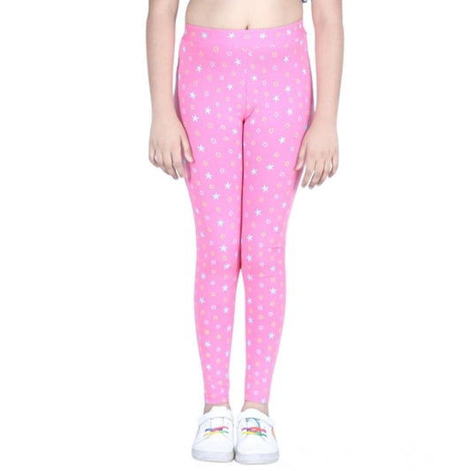 Modern Girl's Cotton Lycra Printed Elasticated Leggings (Pink)