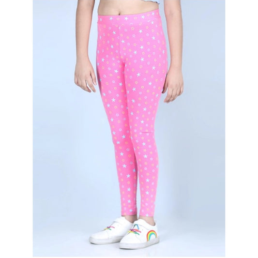 Modern Girl's Cotton Lycra Printed Elasticated Leggings (Pink)