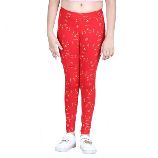 Pretty Girl's Cotton Lycra Printed Elasticated Leggings (Red)