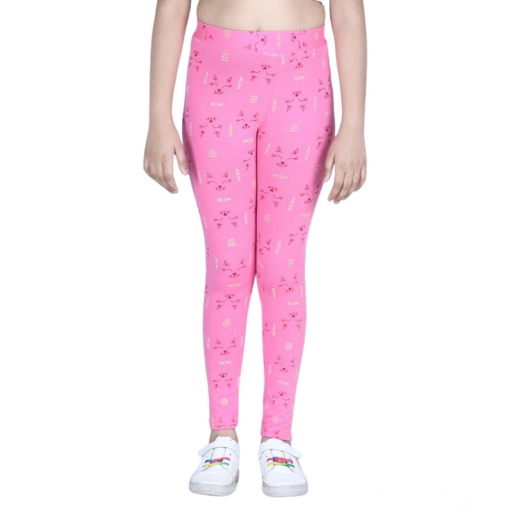 Girl's Cotton Lycra Printed Elasticated Leggings (Pink)