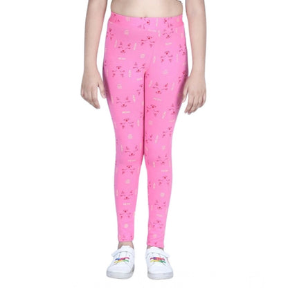 Girl's Cotton Lycra Printed Elasticated Leggings (Pink)