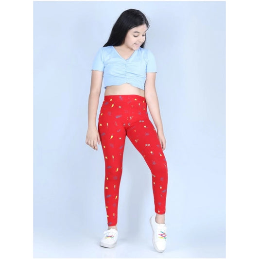 Graceful Cotton Lycra Printed Elasticated Leggings (Red)