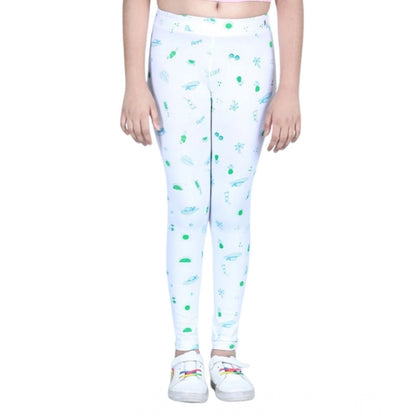 Girl's Cotton Lycra Printed Elasticated Leggings (White)