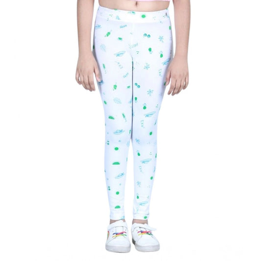 Stylish Cotton Lycra Printed Elasticated Leggings (White)