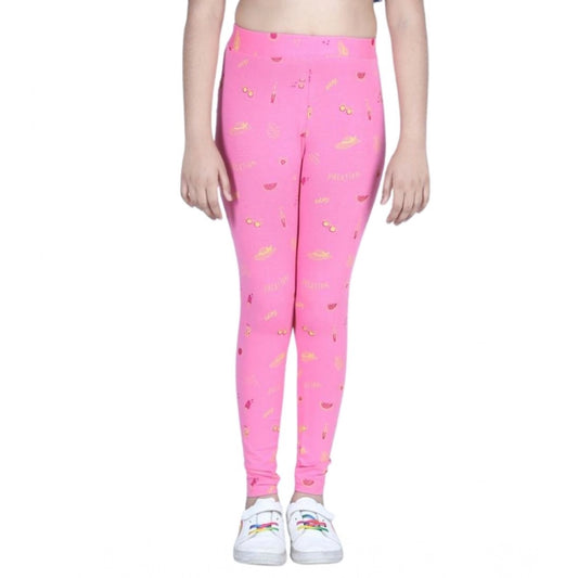 Edgy Girl's Cotton Lycra Printed Elasticated Leggings (Pink)