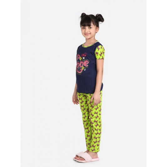 Modern Cotton Hosiery Printed Night Suit Set (Navy-Green)