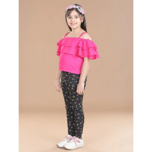 Pretty Girl's Cotton Floral Elasticated Jegging and Top Set (Pink)