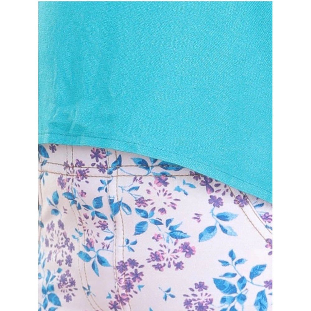 Girl's Cotton Floral Elasticated Jegging and Top Set (Turquoise Blue)