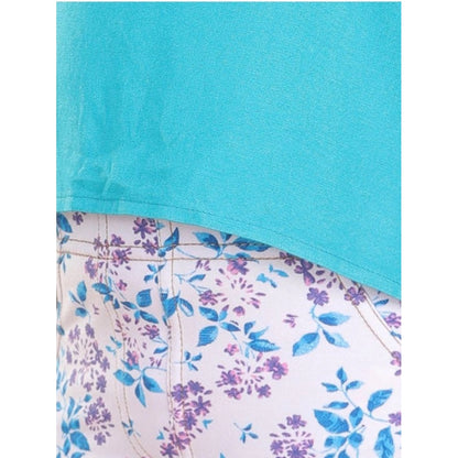 Girl's Cotton Floral Elasticated Jegging and Top Set (Turquoise Blue)