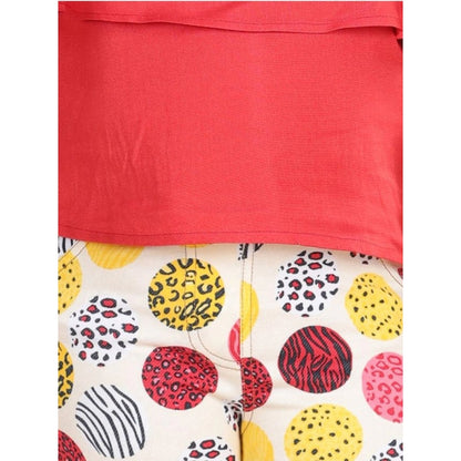 Girl's Cotton Floral Elasticated Jegging and Top Set (Red)