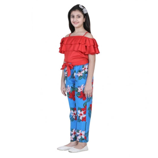 Modern Girl's Rayon Floral Short Sleeve Top and Trouser Set (Multicolor)