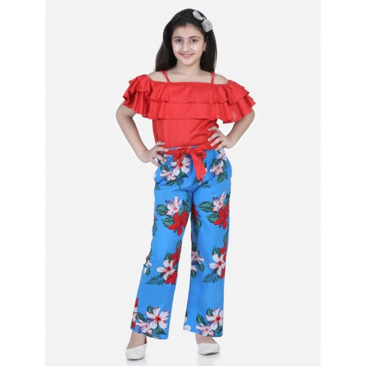 Modern Girl's Rayon Floral Short Sleeve Top and Trouser Set (Multicolor)