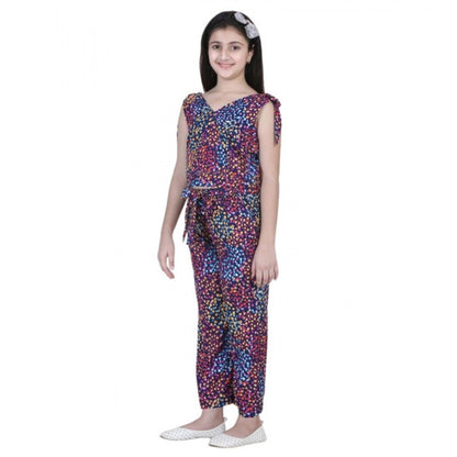 Girl's Polyester Crepe Floral Short Sleeve Set (Multicolor)