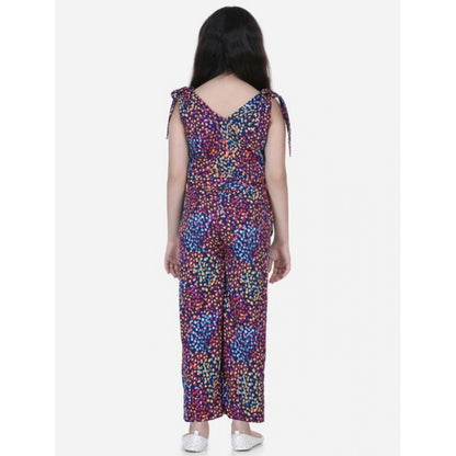 Girl's Polyester Crepe Floral Short Sleeve Set (Multicolor)
