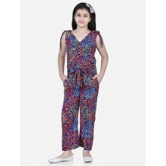 Edgy Girl's Polyester Crepe Floral Short Sleeve Set (Multicolor)