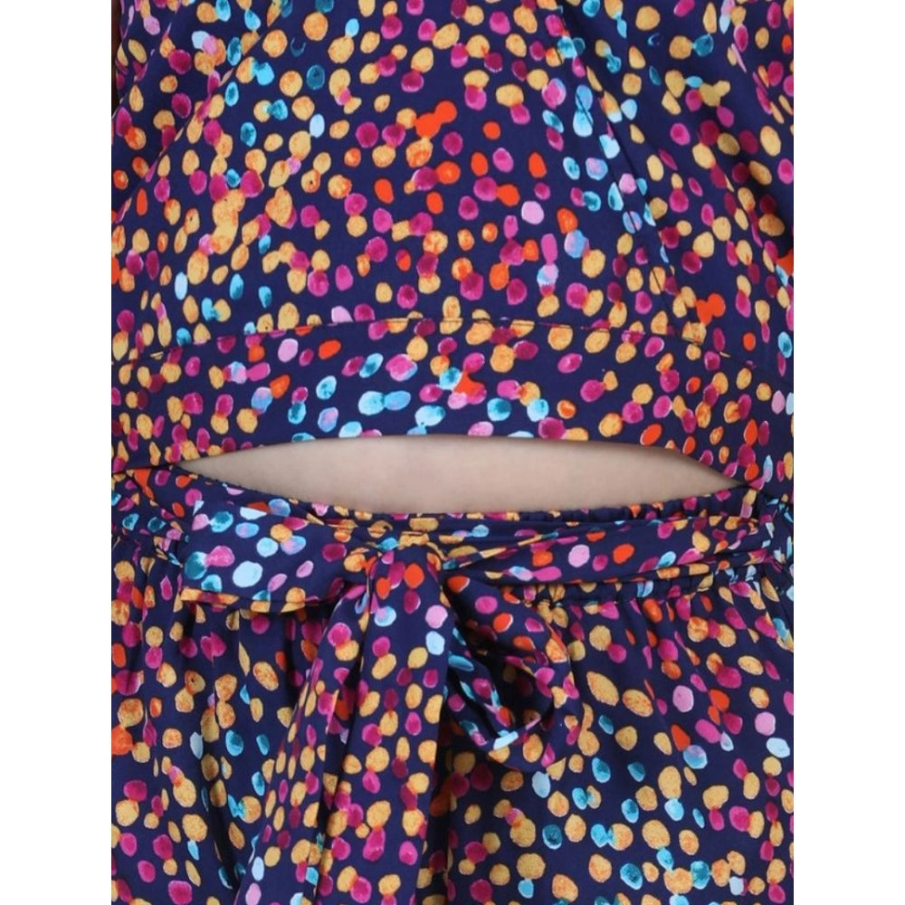Girl's Polyester Crepe Floral Short Sleeve Set (Multicolor)