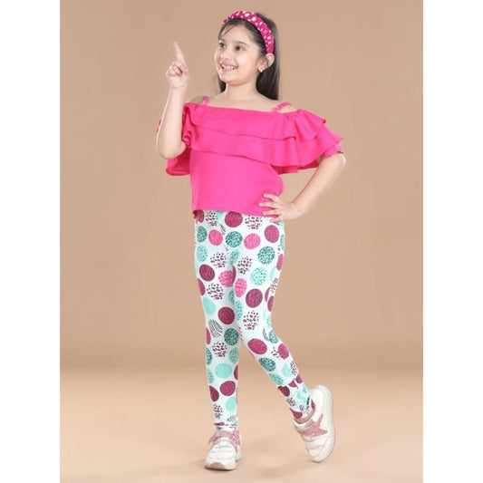 Enchanting Girl's Cotton Floral Elasticated Jegging and Top (Pink)