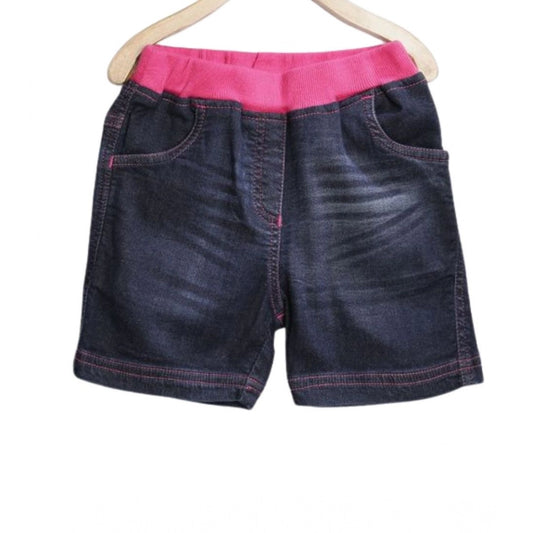 Whimsical Girl's Denim Ribbed Elasticated Shorts (Pink-Blue)