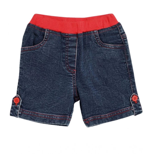 Delightful Girl's Denim Lace Inserts Sleeveless Shorts (Blue-Red)