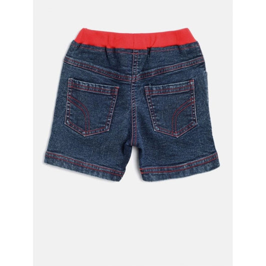 Delightful Girl's Denim Lace Inserts Sleeveless Shorts (Blue-Red)