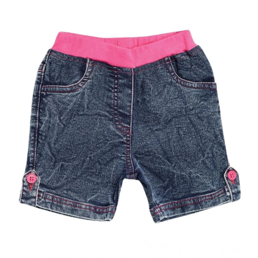 Charming Girl's Denim Lace Inserts Sleeveless Shorts (Blue-Pink)