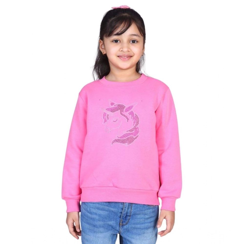 Girl's Fleece Embellished Long Sleeves Sweatshirt (Pink)