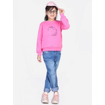 Girl's Fleece Embellished Long Sleeves Sweatshirt (Pink)