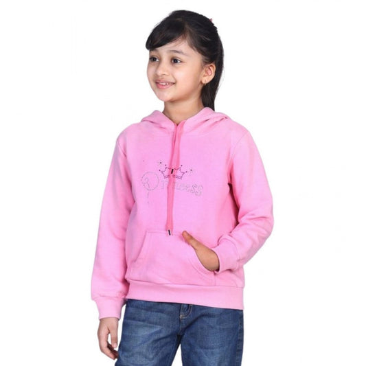 Girl's Fleece Embellished Long Sleeves Sweatshirt (Light Pink)